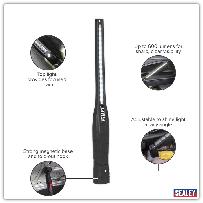 Rechargeable 360° Slim Inspection Light 8W & 1W SMD LED - Black | LED3604