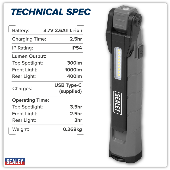 Rechargeable 360° Inspection Light 10W & 2 x 4W SMD LED - Grey | LED3605GR