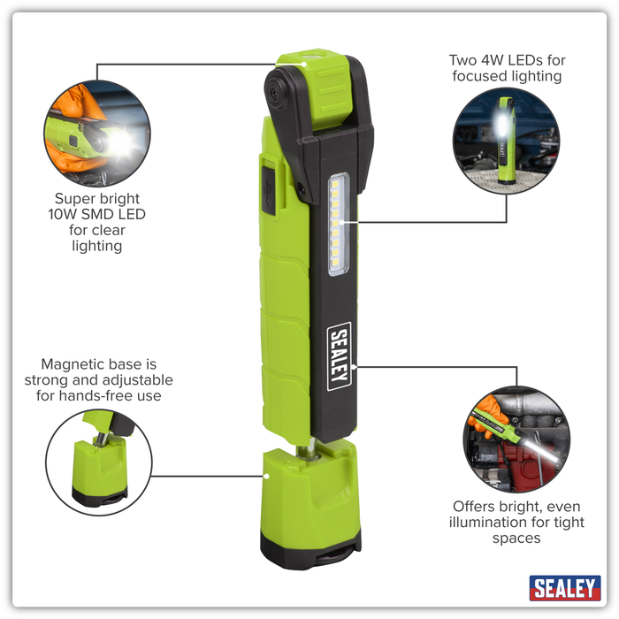 Rechargeable 360° Inspection Light 10W & 2 x 4W SMD LED - Green | LED3605G