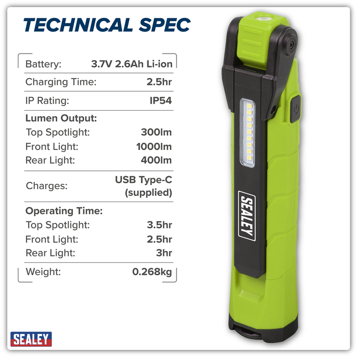Rechargeable 360° Inspection Light 10W & 2 x 4W SMD LED - Green | LED3605G