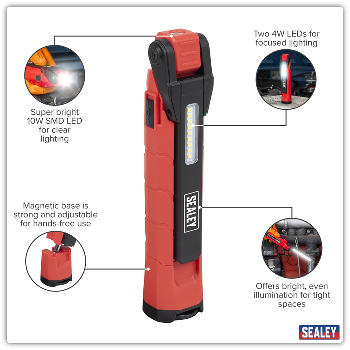 Rechargeable 360° Inspection Light 10W & 2 x 4W SMD LED - Red | LED3605R