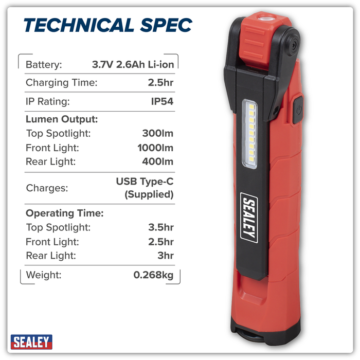 Rechargeable 360° Inspection Light 10W & 2 x 4W SMD LED - Red | LED3605R