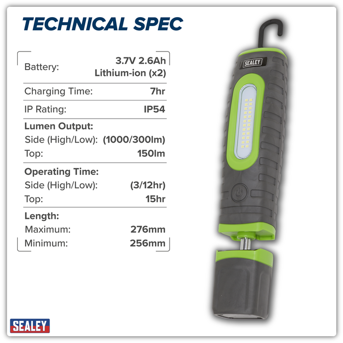 Rechargeable 360° Inspection Light 15W & 3W SMD LED - Green | LED3606G