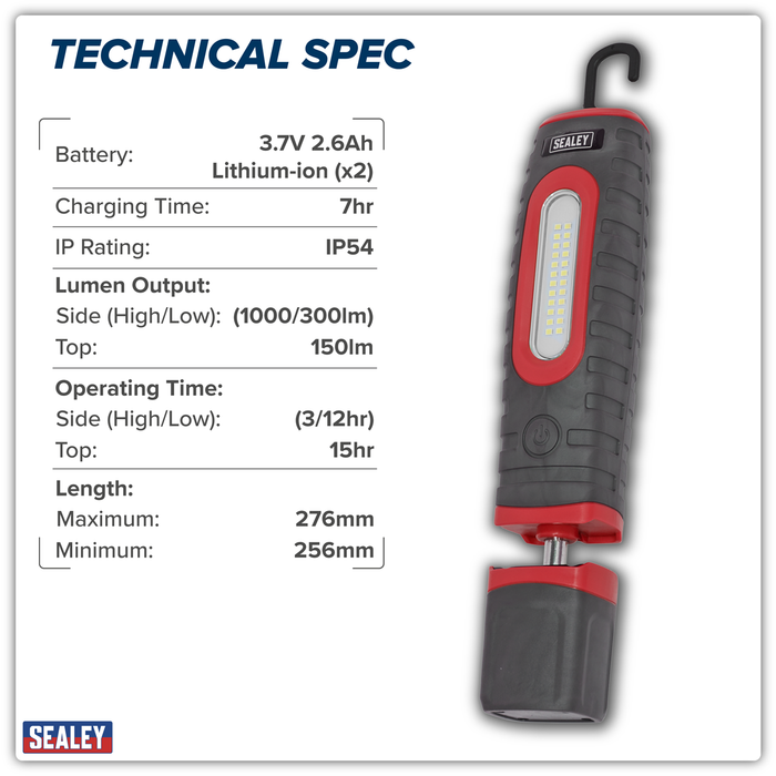 Rechargeable 360° Inspection Light 15W & 3W SMD LED - Red | LED3606R