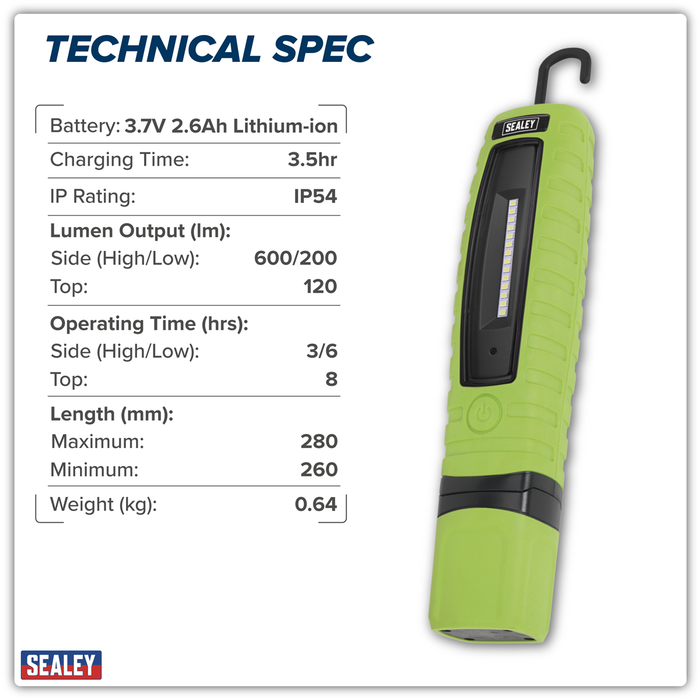 Rechargeable 360° Inspection Light 8W & 3W SMD LED - Green | LED360G