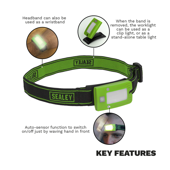 Rechargeable Head Torch with Auto-Sensor 2W COB LED - Green | LED360HTG