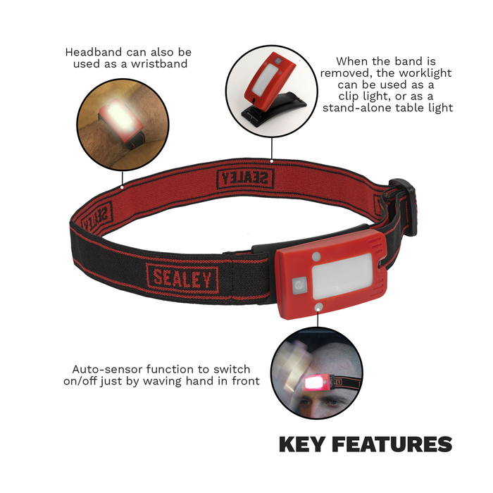 Rechargeable Head Torch with Auto-Sensor 2W COB LED - Red | LED360HTR
