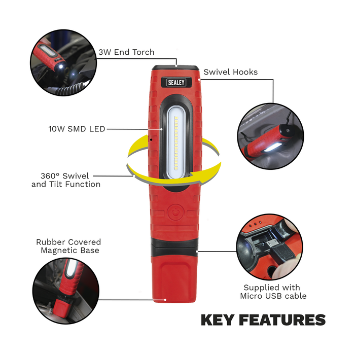 Rechargeable 360° Inspection Light 10W & 3W SMD LED - Red | LED360PLUSR