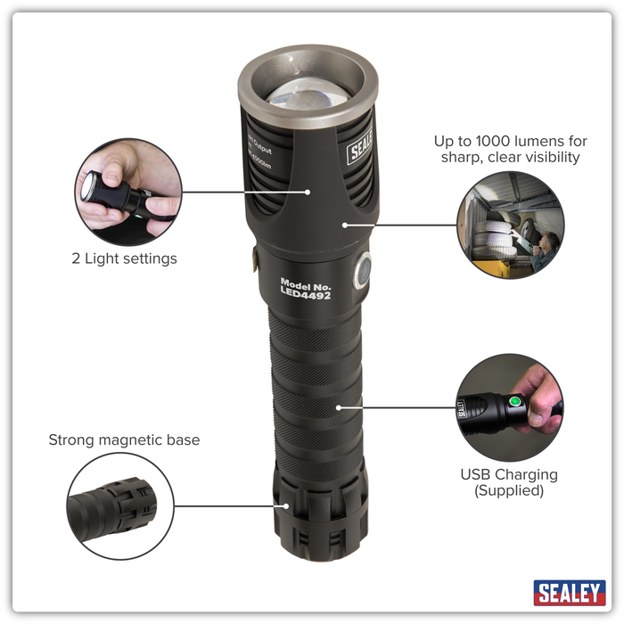 Rechargeable Aluminium Torch with Adjustable Focus 10W SMD LED | LED4492