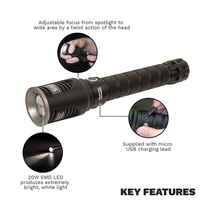 Rechargeable Aluminium Torch with Adjustable Focus 20W SMD LED | LED4493