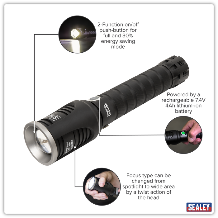 Rechargeable Aluminium Torch with Adjustable Focus 60W COB LED | LED4494