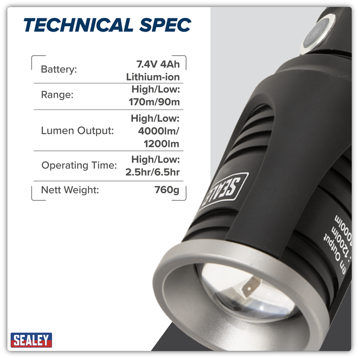 Rechargeable Aluminium Torch with Adjustable Focus 60W COB LED | LED4494
