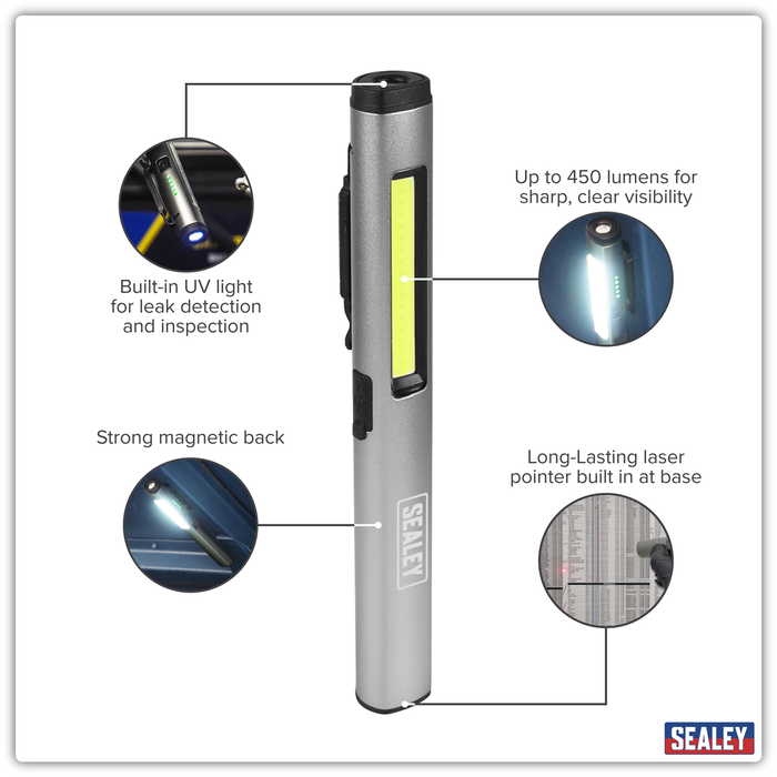 Rechargeable UV Penlight Torch with Laser Pointer 5W COB & 3W SMD LED | LED450UV