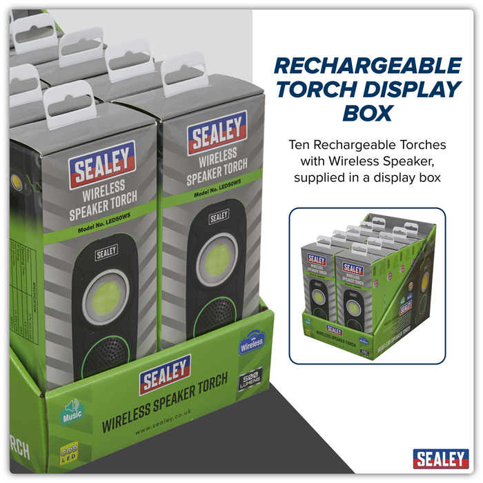 Rechargeable Torch with Wireless Speaker 10W COB LED - Display Box of 10 | LED50WSDB