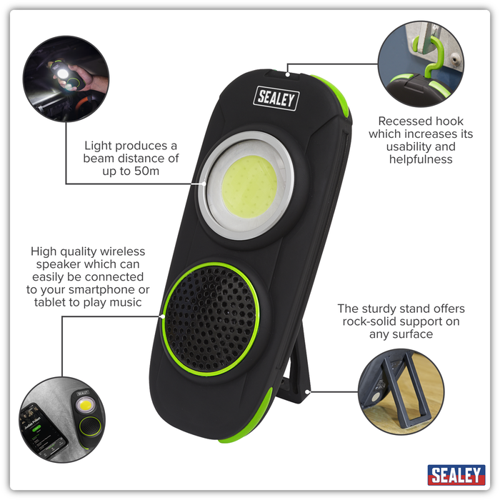 Rechargeable Torch with Wireless Speaker 10W COB LED - Display Box of 10 | LED50WSDB