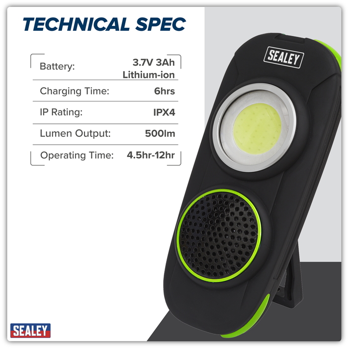 Rechargeable Torch with Wireless Speaker 10W COB LED - Display Box of 10 | LED50WSDB