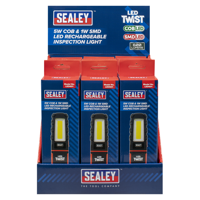 LED Twist® Rechargeable Inspection Light 5W COB & 1W SMD - Display Box of 12 | LED601DB