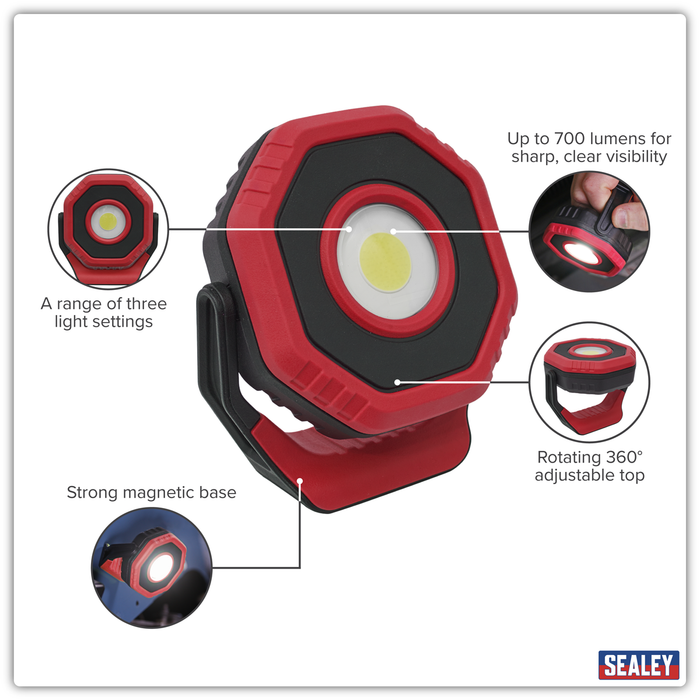 Rechargeable 360° Pocket Floodlight with Magnet 7W COB LED - Red | LED700PR