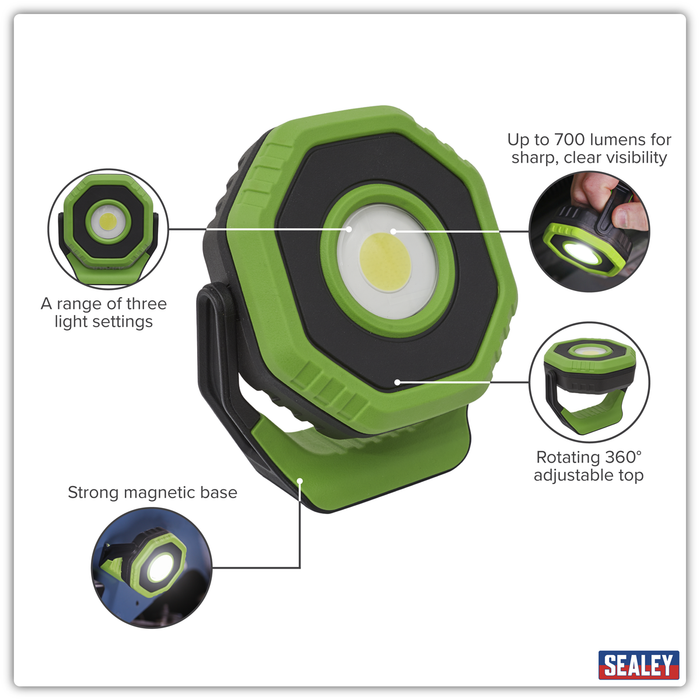 Rechargeable 360° Pocket Floodlight with Magnet 7W COB LED - Green | LED700P