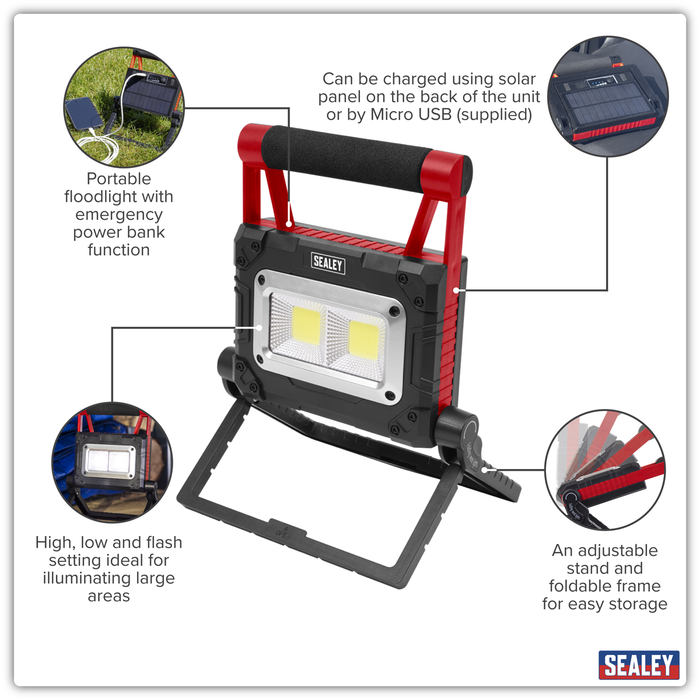 Rechargeable Solar Powered Portable Floodlight 15W COB LED | LEDFL15WS