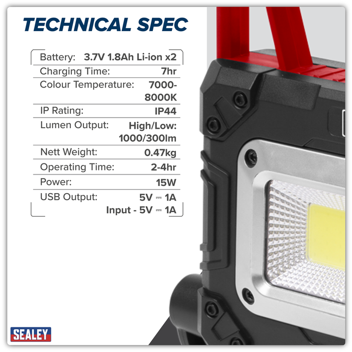 Rechargeable Solar Powered Portable Floodlight 15W COB LED | LEDFL15WS