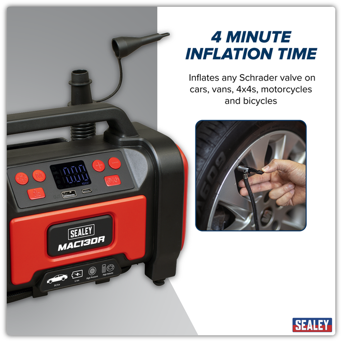 Rechargeable Tyre Inflator & High Volume Air Pump 12V | MAC13DR
