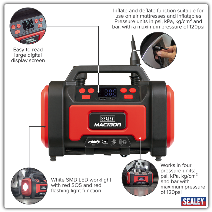 Rechargeable Tyre Inflator & High Volume Air Pump 12V | MAC13DR