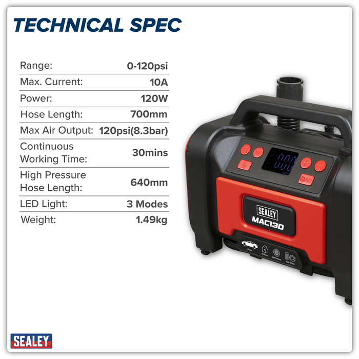 Tyre Inflator & High-Volume Air Pump 12V/230V AC | MAC13D