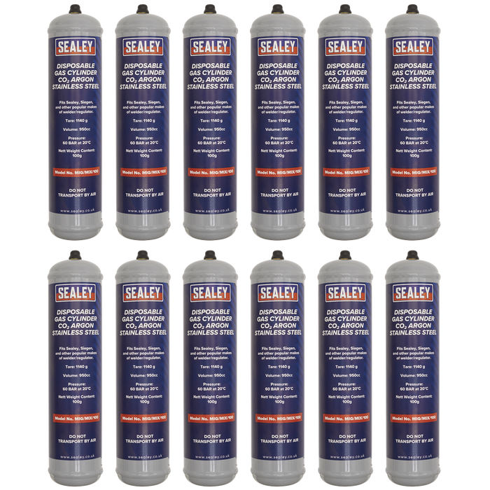 Disposable Carbon Dioxide/Argon Gas Cylinder 100g - Box of 12 | MIG/MIX/100/12