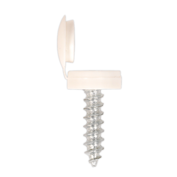 Numberplate Screw with Flip Cap 4.2 x 19mm, White - Pack of 50 | NPW50
