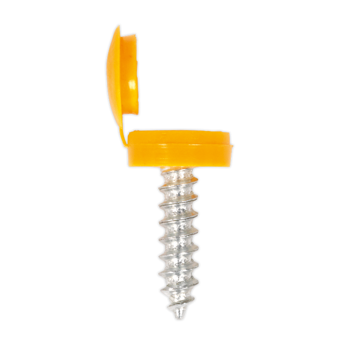 Numberplate Screw with Flip Cap 4.2 x 19mm, Yellow - Pack of 50 | NPY50