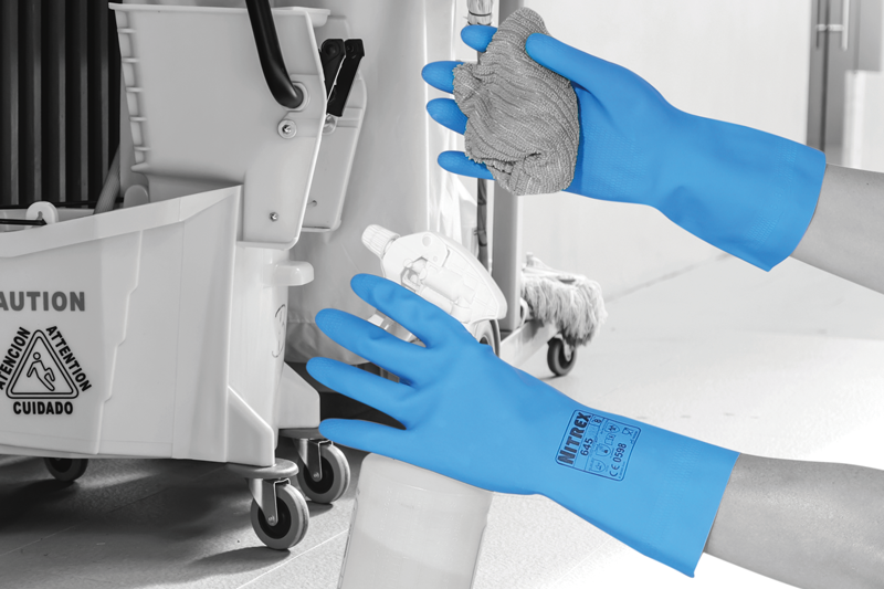 Unigloves Blue Flock Lined Latex Medium Duty Chemical Gauntlets | NITREX645
