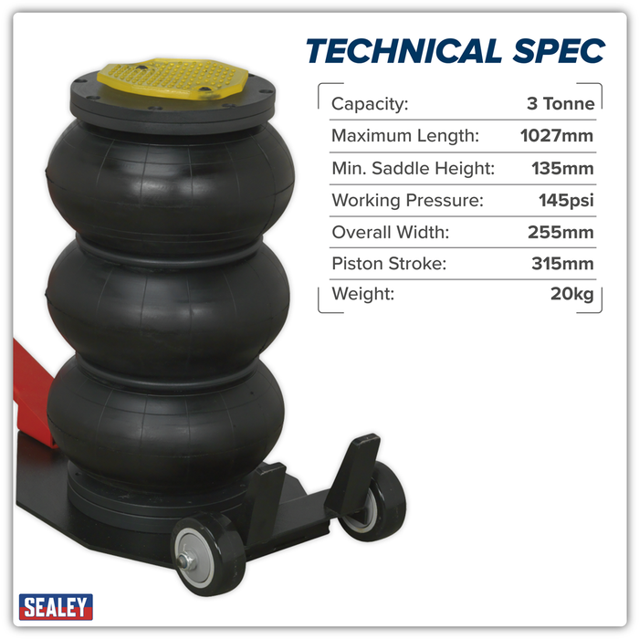 Premier Air Operated Long Handle Fast 3-Stage Jack 3 Tonne | PAFJ3