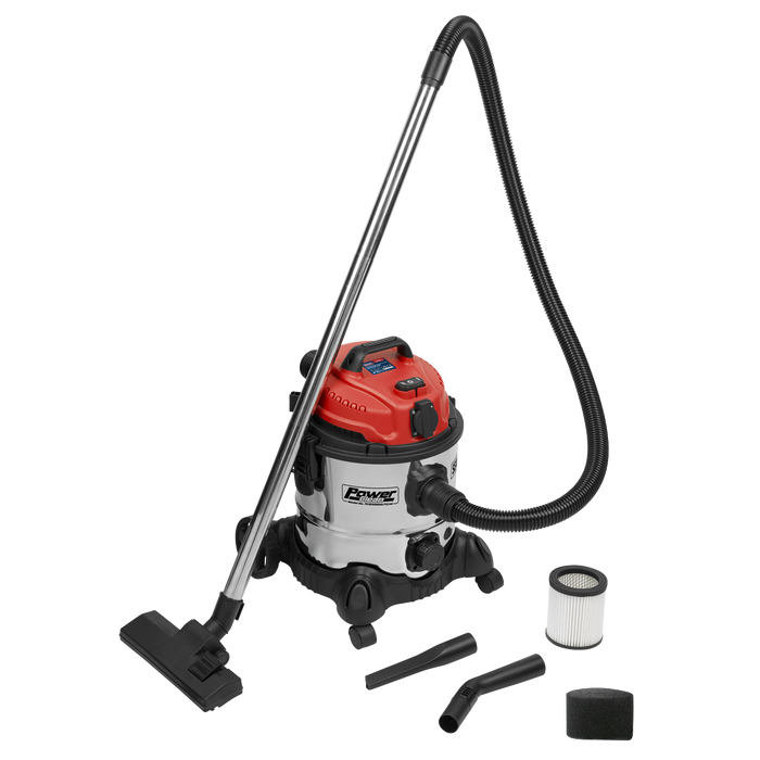 20L Industrial Vacuum Cleaner Wet & Dry with Stainless Drum & Auto Start 1400W/230V | PC200SDAUTO
