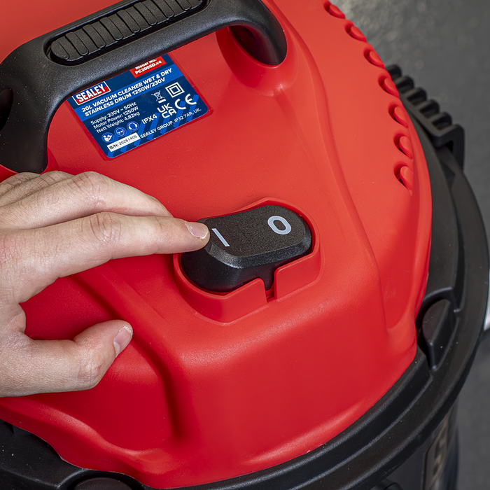 20L Vacuum Cleaner Wet & Dry Stainless Drum 1250W/230V | PC200SD