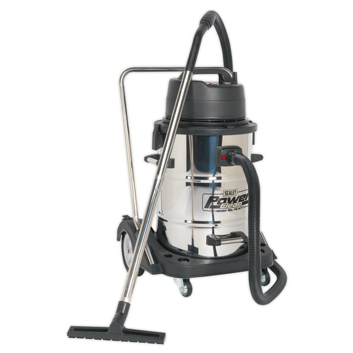 Industrial Vacuum Cleaner Wet & Dry Stainless Steel Drum with Swivel Emptying 77L 2400W | PC477