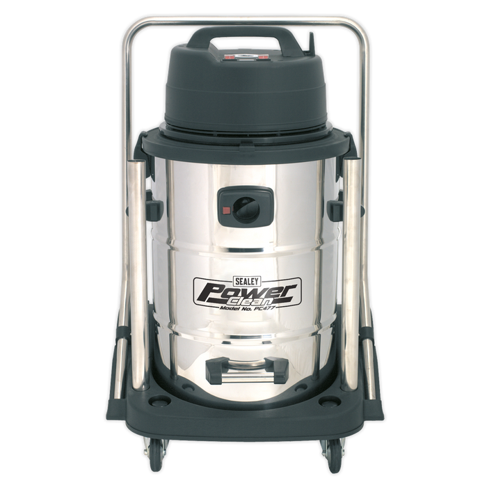 Industrial Vacuum Cleaner Wet & Dry Stainless Steel Drum with Swivel Emptying 77L 2400W | PC477