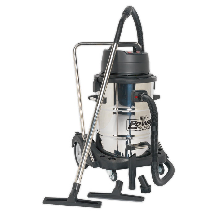 Industrial Vacuum Cleaner Wet & Dry Stainless Steel Drum with Swivel Emptying 77L 2400W | PC477