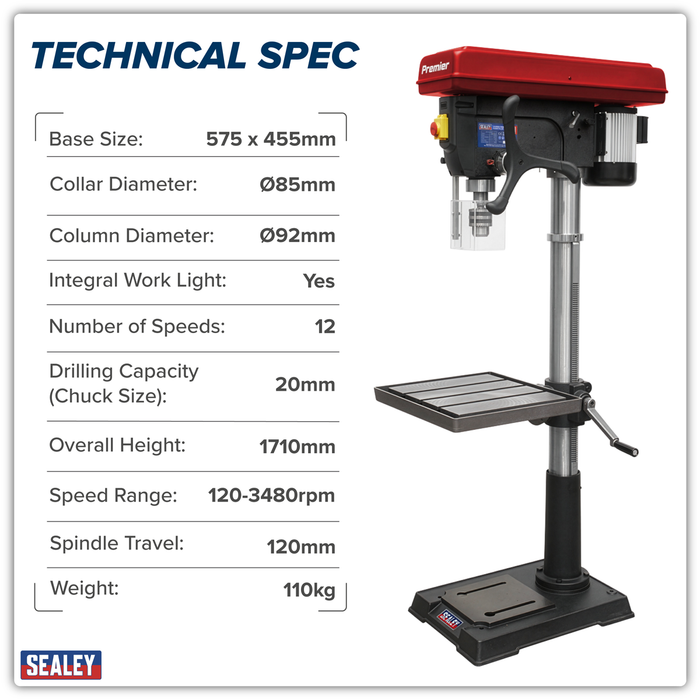 Premier Floor Standing Pillar Drill 12-Speed 1100W/230V | PDM260F