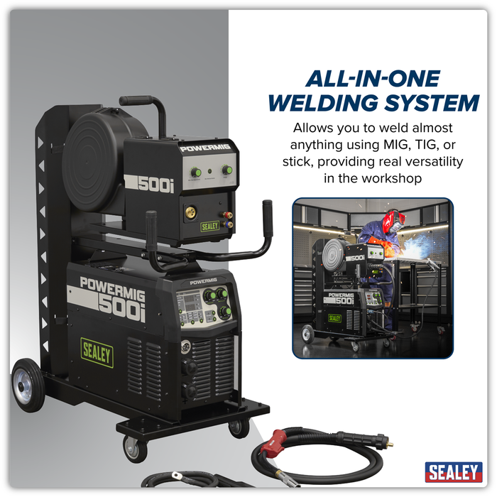 500A Professional Gas/Gasless MIG/TIG/MMA Inverter Welder With Portable Wire Feeder 400V/3ph | POWERMIG500i