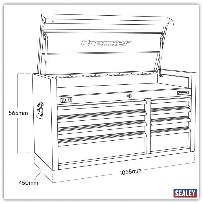 Premier™ Heavy-Duty Extra-Wide Topchest 8 Drawer 1055mm - Stainless Steel | PTB104008SS