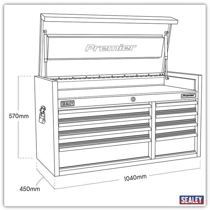 Premier™ Heavy-Duty Extra-Wide Topchest 8 Drawer 1040mm - Black | PTB104008