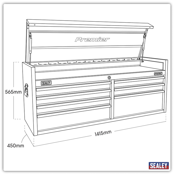 Premier™ Heavy-Duty Extra-Wide Topchest 7 Drawer 1415mm - Black | PTB141507