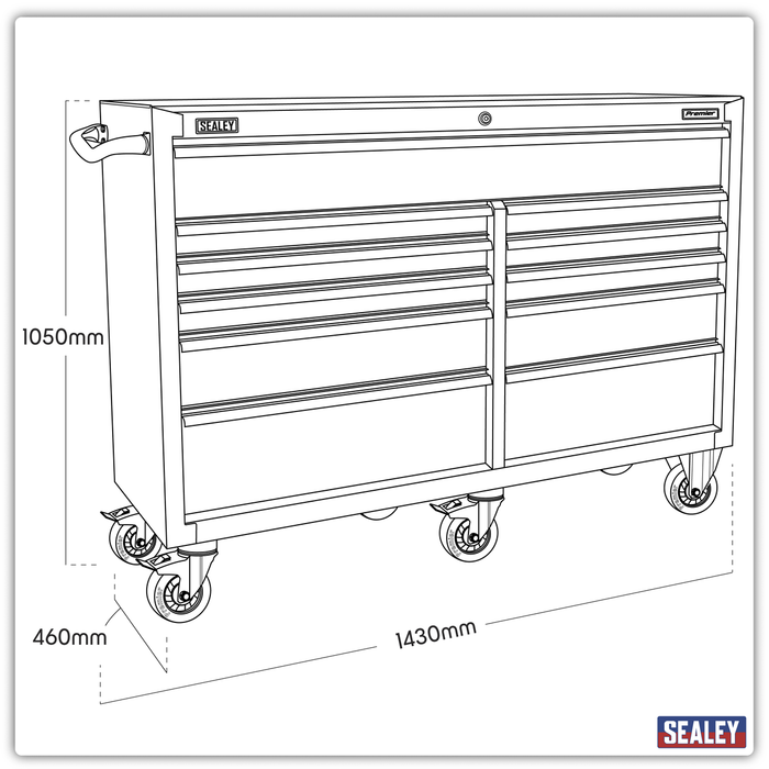 Premier™ Heavy-Duty Extra-Wide Rollcab 11 Drawer 1430mm - Black | PTB143011