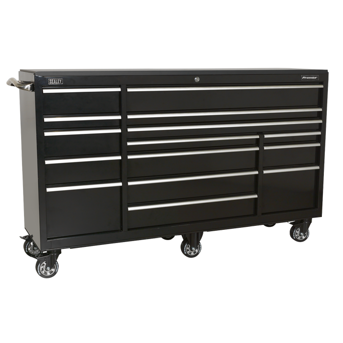Premier™ Heavy-Duty Extra-Wide Rollcab 15 Drawer 1845mm - Black | PTB183015