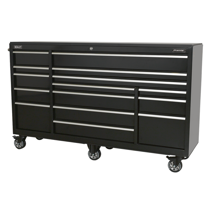 Premier™ Heavy-Duty Extra-Wide Rollcab 15 Drawer 1845mm - Black | PTB183015