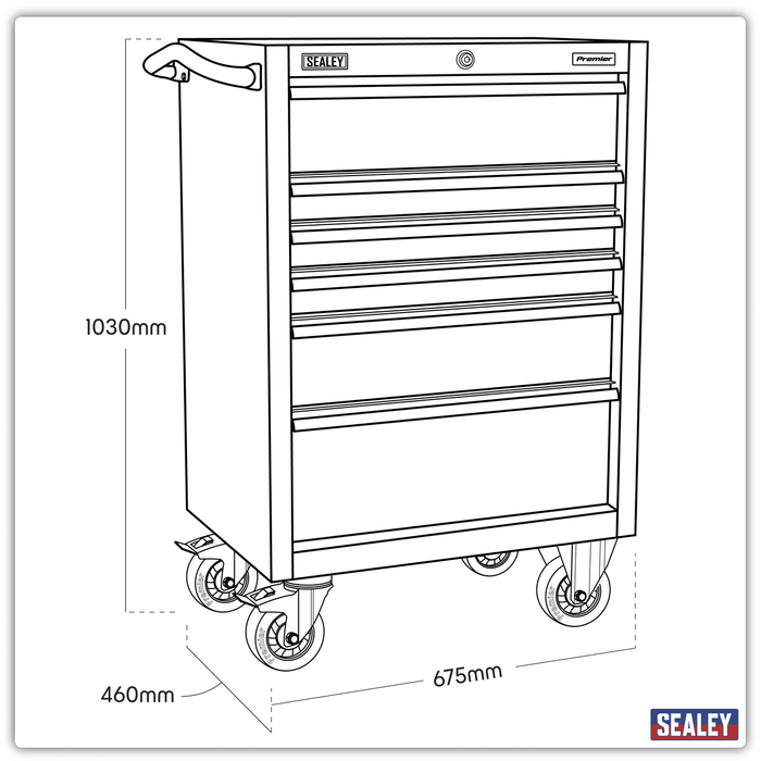 Premier™ Heavy-Duty Rollcab 6 Drawer 675mm - Stainless Steel | PTB67506SS