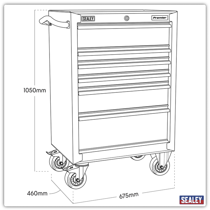Premier™ Heavy-Duty Rollcab 6 Drawer 675mm - Black | PTB67506