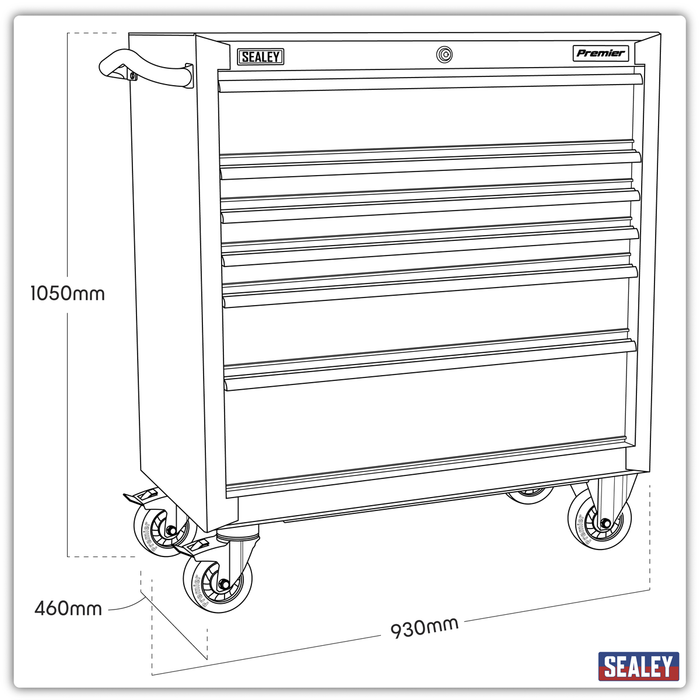 Premier™ Heavy-Duty Rollcab 930mm 6 Drawer - Black | PTB93006