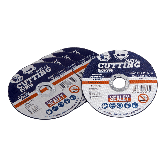 100 x 1.2mm Cutting Disc 16mm Bore - Pack of 5 | PTC/100CET5